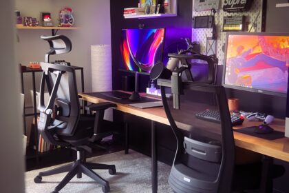 Gaming-Stuhl mit ergonomischer Lordosenstütze für das Home Office, im Angebot für 65 Euro.