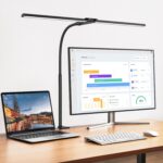 Schreibtischlampe LED Dimmbar, 1200 Lumen Doppelkopf Klemmbar für Homeoffice, Augenschutz Schwanenhals Büro Tischlampe, Monit