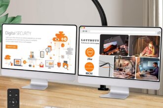 LOTTBUTY Doppelkopf Schreibtischlampe LED dimmbar,24W 80CM Homeoffice Tageslichtlampe Schreibtisch Lampe, Schwanenhals Büro T