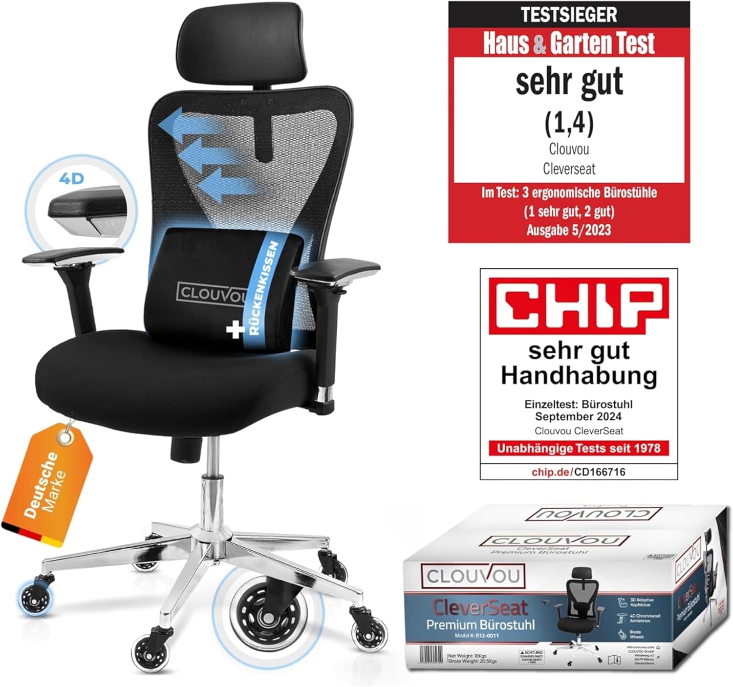CLOUVOU Chaise Bureau Ergonomique CleverSeat Fauteuil & Chaise Gaming