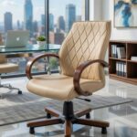 Beige Bürostuhl Mit Holzarmlehnen Und Ergonomie