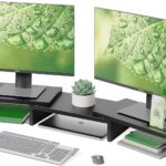 BONTEC Holz Dual-Monitorständer mit Handyhalter, verstellbar