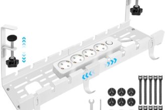 Kabelkanal Schreibtisch Weiß einziehbar 28,5-55cm, Kabelmanagement,