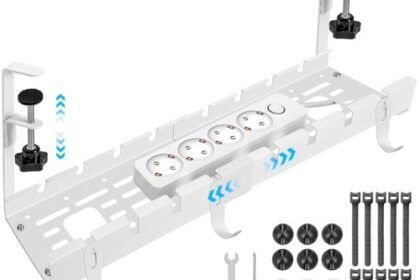 Kabelkanal Schreibtisch Weiß einziehbar 28,5-55cm, Kabelmanagement,