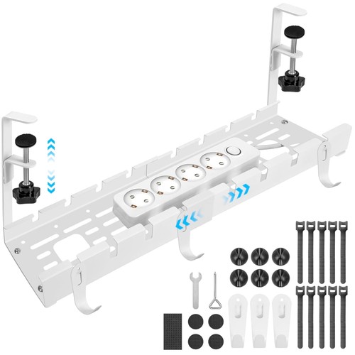 Kabelkanal Schreibtisch Weiß einziehbar 28,5-55cm, Kabelmanagement,