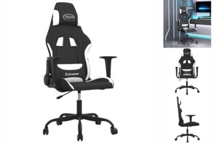 Gaming-Stuhl Drehbar Schwarz Und Weiß Stoff