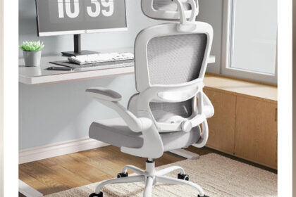 Bürostuhl Ergonomisch Verstellbare Lordosenstütze Kopfstütze Grau