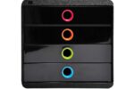 Exacompta Schubladenbox Pop-Box "Black Office" DIN A4+, 4 Schubladen, schwarz/harlekin