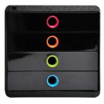 Exacompta Schubladenbox Pop-Box "Black Office" DIN A4+, 4 Schubladen, schwarz/harlekin