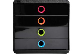 Exacompta Schubladenbox Pop-Box "Black Office" DIN A4+, 4 Schubladen, schwarz/harlekin