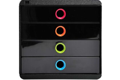 Exacompta Schubladenbox Pop-Box "Black Office" DIN A4+, 4 Schubladen, schwarz/harlekin