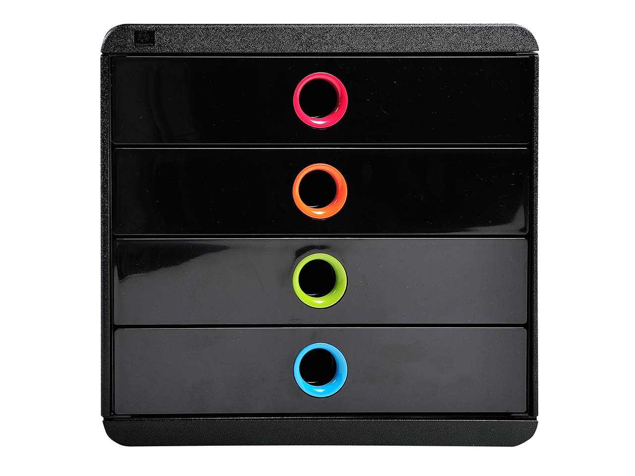 Exacompta Schubladenbox Pop-Box "Black Office" DIN A4+, 4 Schubladen, schwarz/harlekin